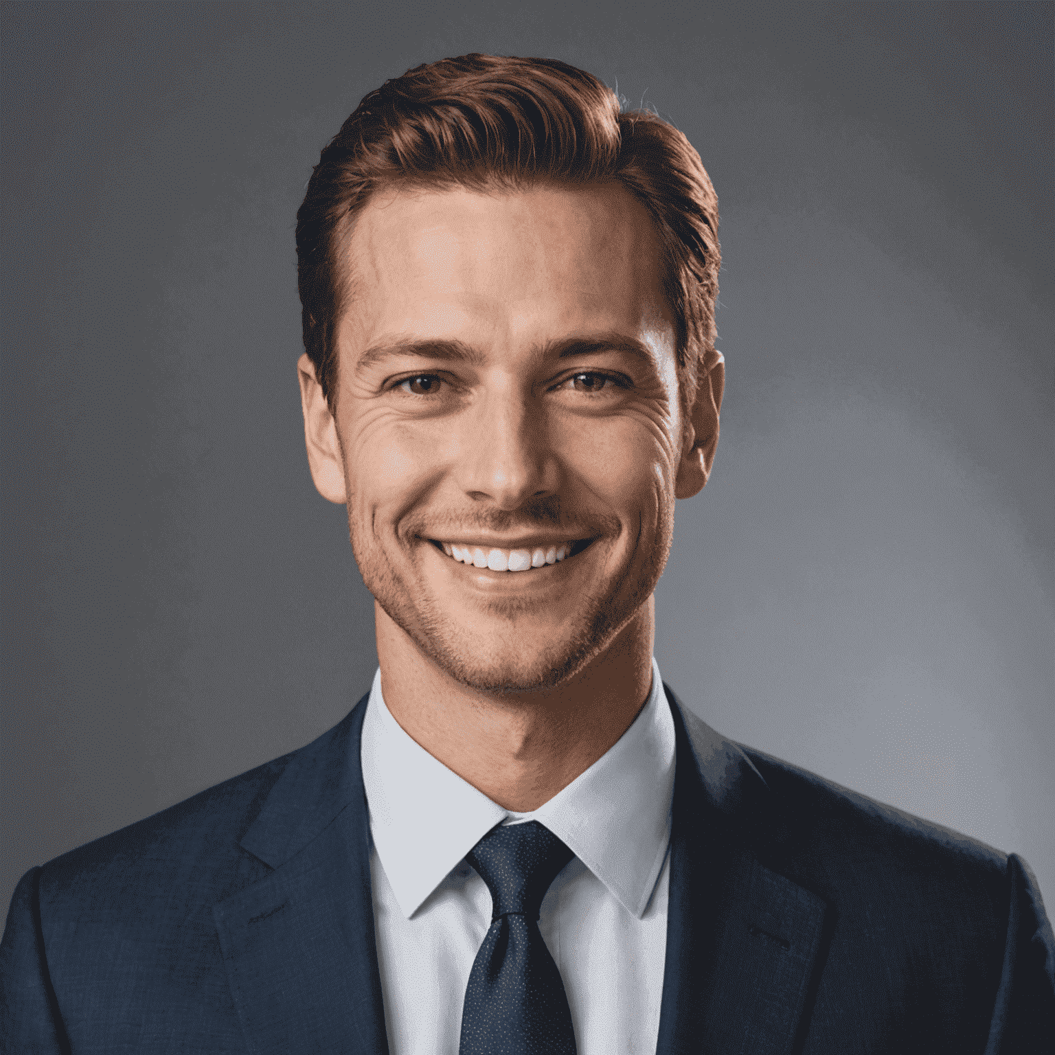 Headshot of a professional-looking man in a suit, smiling confidently at the camera