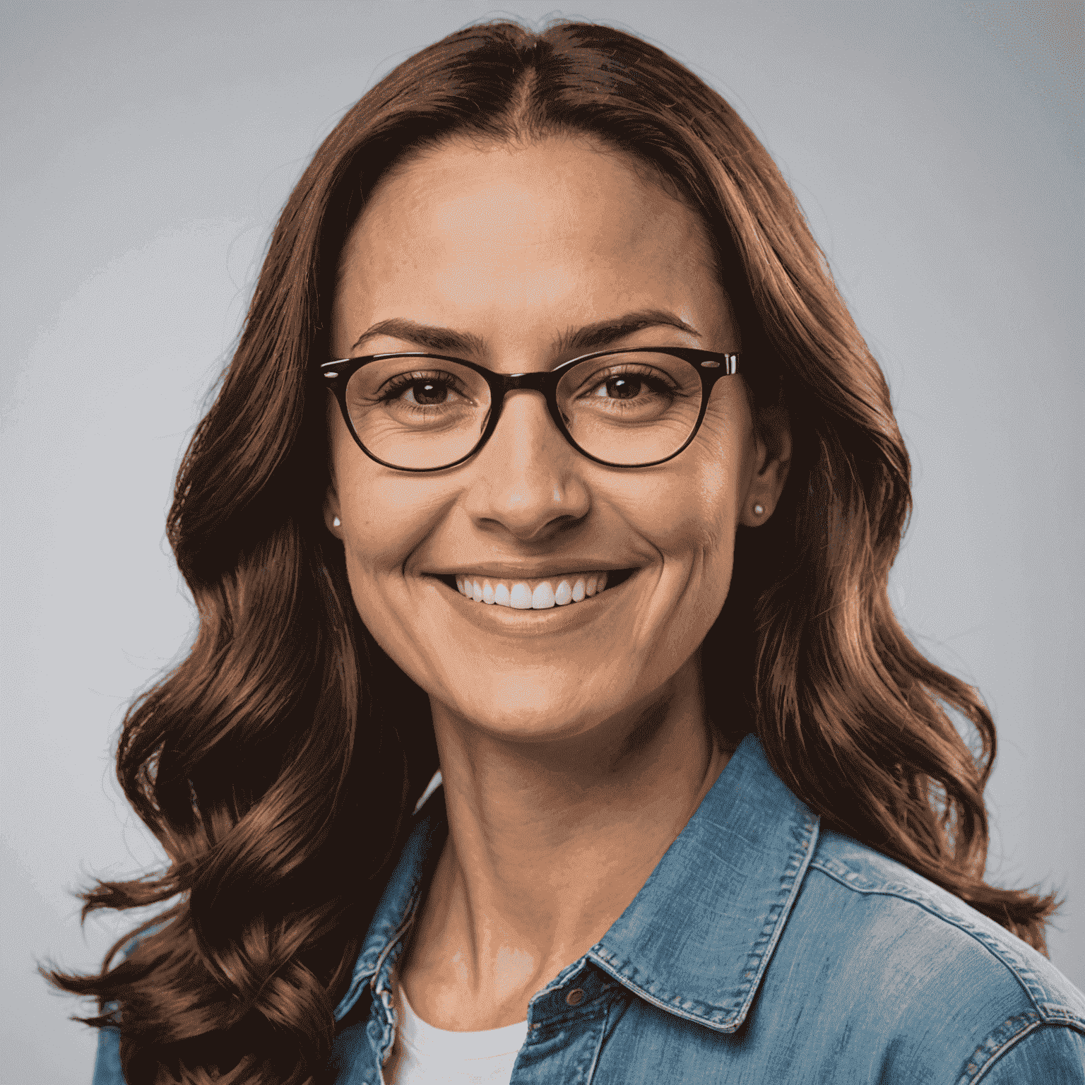 Headshot of a friendly-looking woman with glasses, smiling warmly